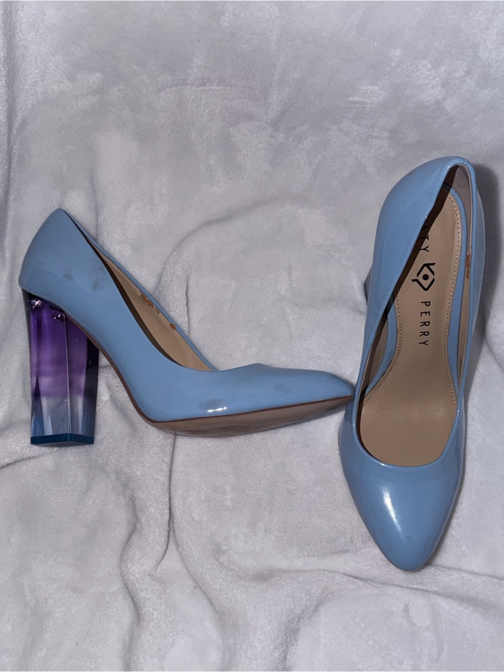 Katy Perry Collections Light Blue Patent Pumps with Ombre Purple Block Heel